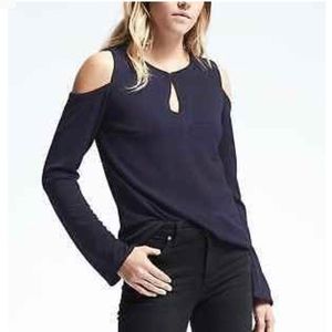 NWT Banana Republic Navy Crepe Cold Shoulder Top